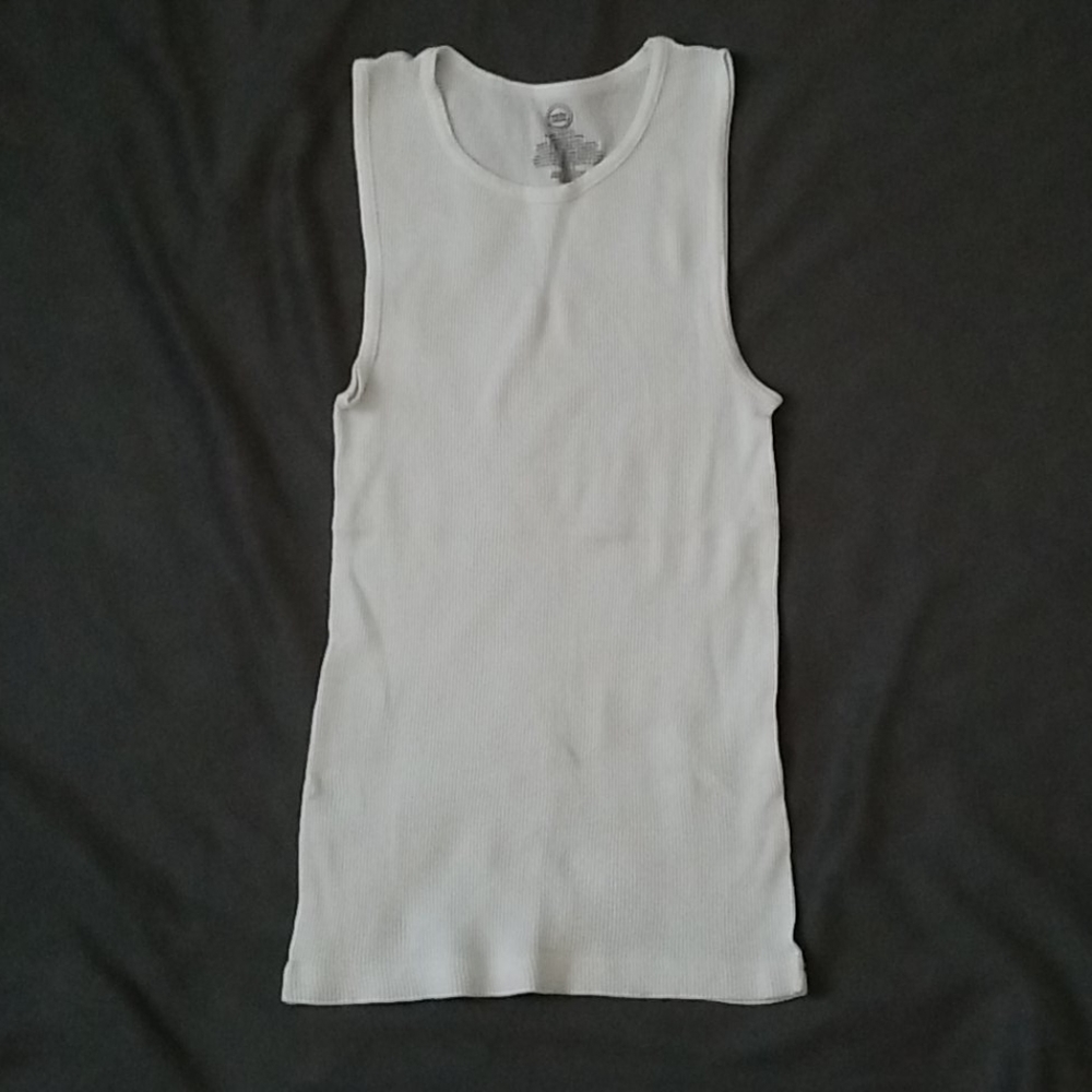 Five Boys Size Large White Ribbed Cotton Undershirts